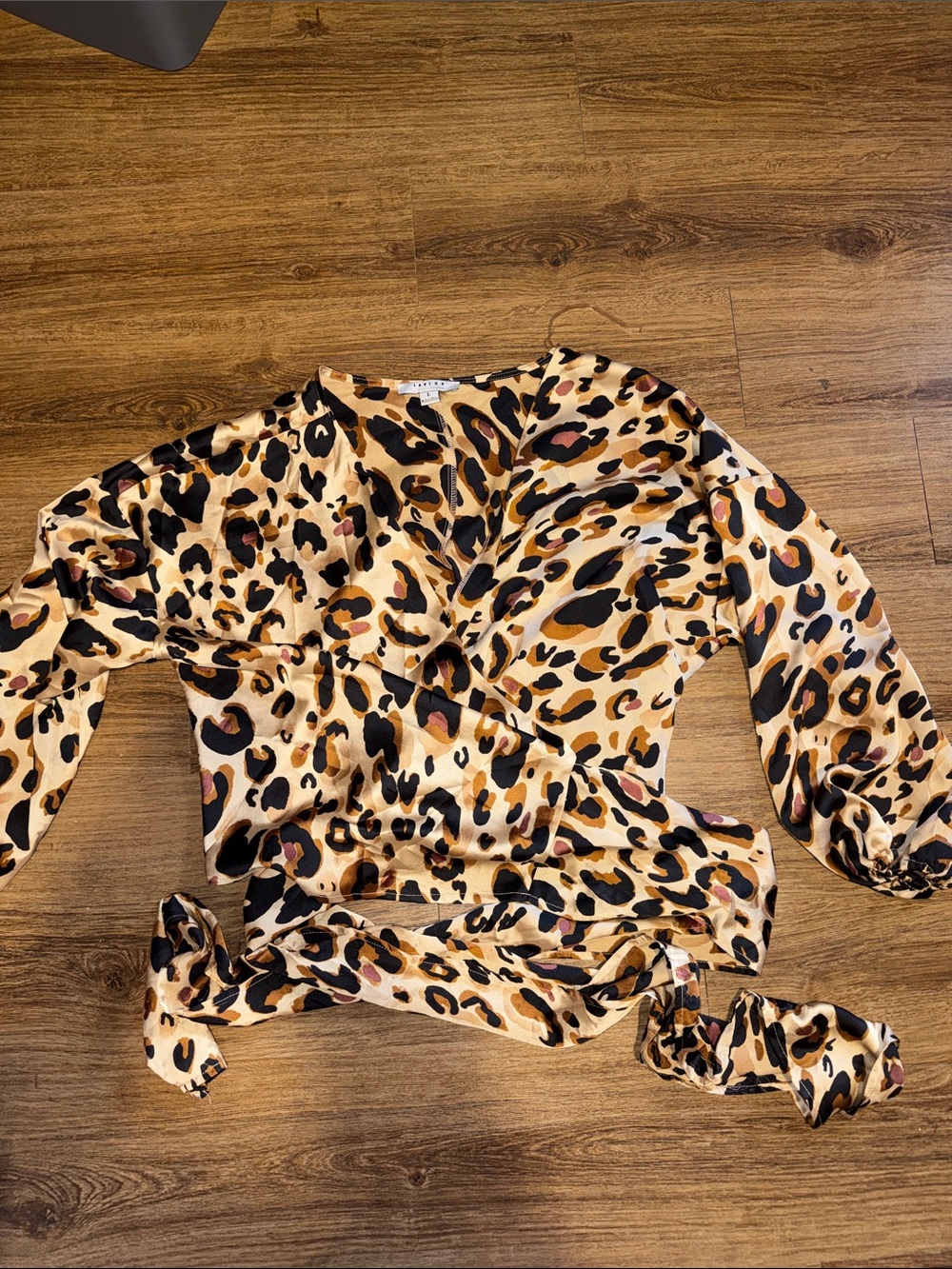 FAVLUX Leopard Print Wrap Blouse - Beige, Black, Brown